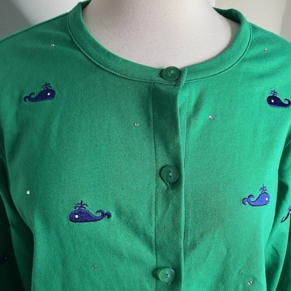 Quacker Factory Womens Cardigan Nautical Green M - Picture 5 of 6